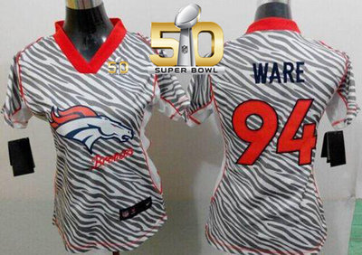 Nike Broncos #94 DeMarcus Ware Zebra Super Bowl 50 Women's Stitched NFL Elite Jersey Nike Broncos #94 DeMarcus Ware Zebra Super Bowl 50 Women's Stitched NFL Elite Jersey