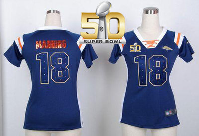 Nike Broncos #18 Peyton Manning Navy Blue Super Bowl 50 Women's Stitched NFL Elite Draft Him Shimmer Jersey Nike Broncos #18 Peyton Manning Navy Blue Super Bowl 50 Women's Stitched NFL Elite Draft Him Shimmer Jersey