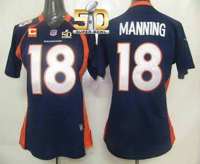 Nike Broncos #18 Peyton Manning Blue Alternate With C Patch Super Bowl 50 Women's Stitched NFL Elite Jersey Nike Broncos #18 Peyton Manning Blue Alternate With C Patch Super Bowl 50 Women's Stitched NFL Elite Jersey