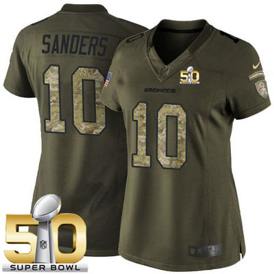 Nike Broncos #10 Emmanuel Sanders Green Super Bowl 50 Women's Stitched NFL Limited Salute to Service Jersey