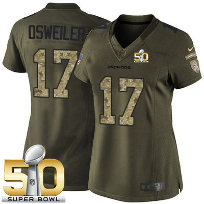 Nike Broncos #17 Brock Osweiler Green Super Bowl 50 Women's Stitched NFL Limited Salute to Service Jersey Nike Broncos #17 Brock Osweiler Green Super Bowl 50 Women's Stitched NFL Limited Salute to Service Jersey