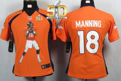 Nike Broncos #18 Peyton Manning Orange Team Color Super Bowl 50 Women's Portrait Fashion NFL Game Jersey Nike Broncos #18 Peyton Manning Orange Team Color Super Bowl 50 Women's Portrait Fashion NFL Game Jersey