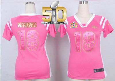 Nike Broncos #18 Peyton Manning Pink Super Bowl 50 Women's Stitched NFL Elite Draft Him Shimmer Jersey Nike Broncos #18 Peyton Manning Pink Super Bowl 50 Women's Stitched NFL Elite Draft Him Shimmer Jersey