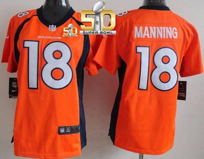 Nike Broncos #18 Peyton Manning Orange Team Color Super Bowl 50 Women's Stitched NFL New Elite Jersey