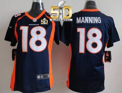 Nike Broncos #18 Peyton Manning Blue Alternate Super Bowl 50 Women's Stitched NFL New Elite Jersey Nike Broncos #18 Peyton Manning Blue Alternate Super Bowl 50 Women's Stitched NFL New Elite Jersey