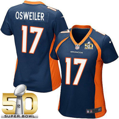 Nike Broncos #17 Brock Osweiler Blue Alternate Super Bowl 50 Women's Stitched NFL New Elite Jersey Nike Broncos #17 Brock Osweiler Blue Alternate Super Bowl 50 Women's Stitched NFL New Elite Jersey