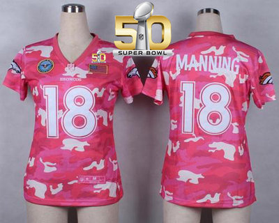 Nike Broncos #18 Peyton Manning Pink Super Bowl 50 Women's Stitched NFL Elite Camo Fashion Jersey Nike Broncos #18 Peyton Manning Pink Super Bowl 50 Women's Stitched NFL Elite Camo Fashion Jersey