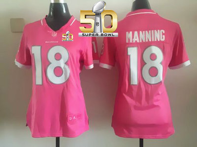 Nike Broncos #18 Peyton Manning Pink Super Bowl 50 Women's Stitched NFL Elite Bubble Gum Jersey Nike Broncos #18 Peyton Manning Pink Super Bowl 50 Women's Stitched NFL Elite Bubble Gum Jersey