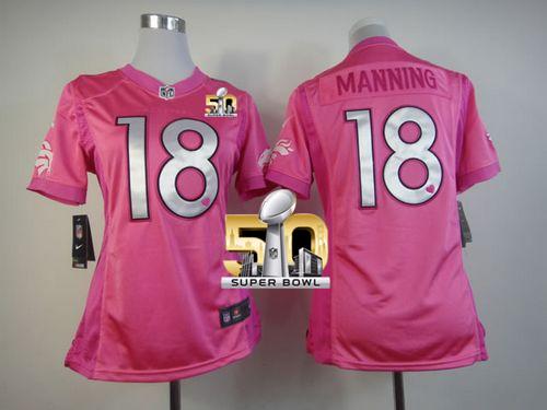 Nike Broncos #18 Peyton Manning Pink Super Bowl 50 Women's Be Luv'd Stitched NFL Elite Jersey-1 Nike Broncos #18 Peyton Manning Pink Super Bowl 50 Women's Be Luv'd Stitched NFL Elite Jersey-1