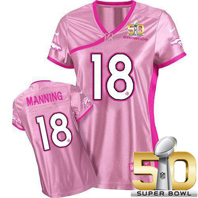 Nike Broncos #18 Peyton Manning Pink Super Bowl 50 Women's Be Luv'd Stitched NFL Elite Jersey Nike Broncos #18 Peyton Manning Pink Super Bowl 50 Women's Be Luv'd Stitched NFL Elite Jersey