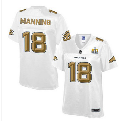 Nike Broncos #18 Peyton Manning White Women's NFL Pro Line Super Bowl 50 Fashion Game Jersey