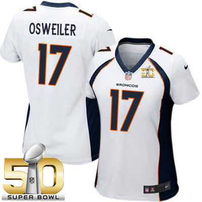Nike Broncos #17 Brock Osweiler White Super Bowl 50 Women's Stitched NFL New Elite Jersey Nike Broncos #17 Brock Osweiler White Super Bowl 50 Women's Stitched NFL New Elite Jersey