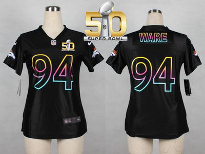 Nike Broncos #94 DeMarcus Ware Black Super Bowl 50 Women's NFL Fashion Game Jersey