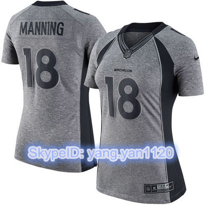 Nike Broncos #18 Peyton Manning Gray Women's Stitched NFL Limited Gridiron Gray Jersey