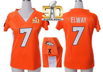 Nike Broncos #7 John Elway Orange Team Color Draft Him Name & Number Top Super Bowl 50 Women's Stitched NFL Elite Jersey