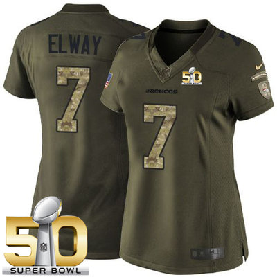 Nike Broncos #7 John Elway Green Super Bowl 50 Women's Stitched NFL Limited Salute to Service Jersey