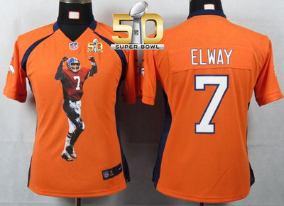 Nike Broncos #7 John Elway Orange Team Color Super Bowl 50 Women's Portrait Fashion NFL Game Jersey