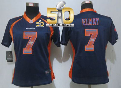 Nike Broncos #7 John Elway Blue Alternate Super Bowl 50 Women's Stitched NFL Elite Strobe Jersey