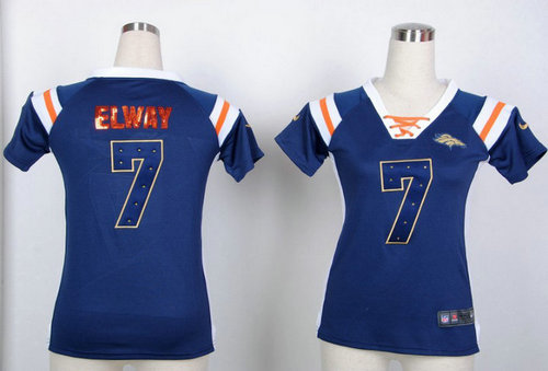 Denver Broncos 7 john elway Womens Draft Him Shimmer V-Neck T-Shirt - Navy Blue Denver Broncos 7 john elway Womens Draft Him Shimmer V-Neck T-Shirt - Navy Blue