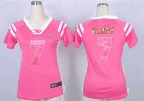 NEW Women Jerseys Denver Broncos 7 john elway Pink(fashion Rhinestone sequins)