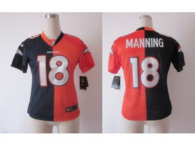 NEW Women Denver Broncos #18 Peyton Manning Blue-Orange Jerseys(Split Elite) NEW Women Denver Broncos #18 Peyton Manning Blue-Orange Jerseys(Split Elite)