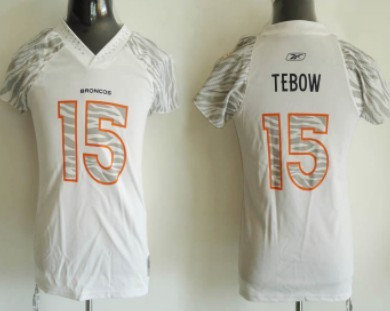 Denver Broncos 15 Tim Tebow Womens Zebra Field Flirt Fashion Jersey