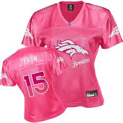 Denver Broncos #15 Tebow Pink Fem Fan Women Jerseys