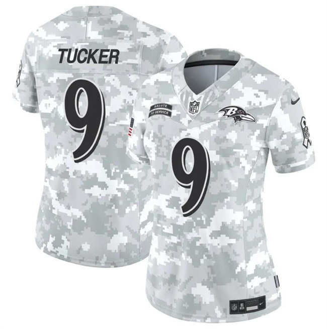 Women's Baltimore Ravens #9 Justin Tucker 2024 F.U.S.E Arctic Camo Salute To Service Limited Stitched Football Jersey(Run Small) Women's Baltimore Ravens #9 Justin Tucker 2024 F.U.S.E Arctic Camo Salute To Service Limited Stitched Football Jersey(Run Small)