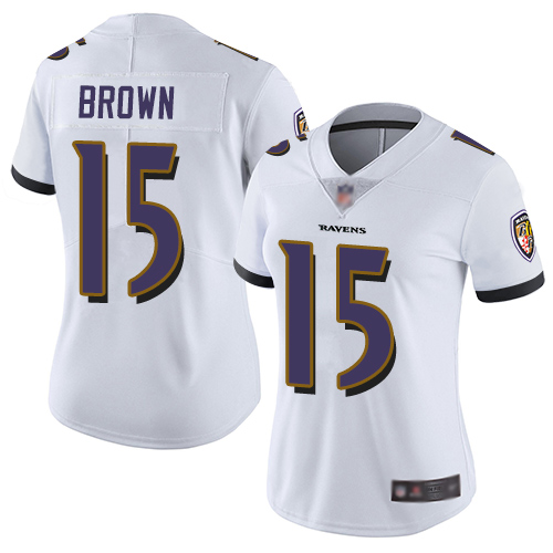 Ravens #15 Marquise Brown White Women's Stitched Football Vapor Untouchable Limited Jersey Ravens #15 Marquise Brown White Women's Stitched Football Vapor Untouchable Limited Jersey
