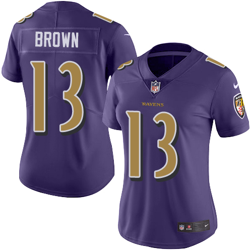 Nike Ravens #13 John Brown Purple Women's Stitched NFL Limited Rush Jersey Nike Ravens #13 John Brown Purple Women's Stitched NFL Limited Rush Jersey