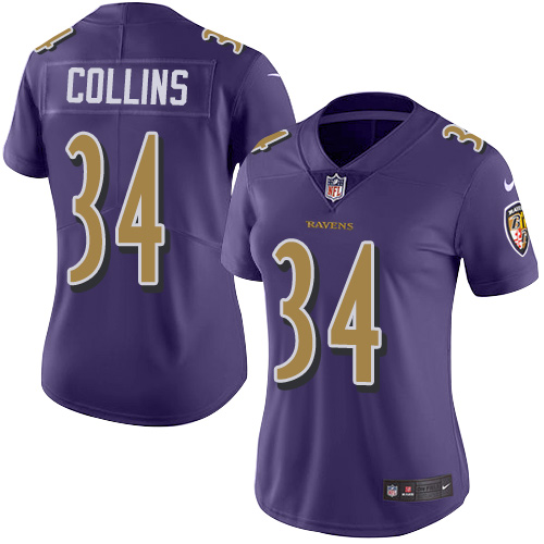 Nike Ravens #34 Alex Collins Purple Women's Stitched NFL Limited Rush Jersey Nike Ravens #34 Alex Collins Purple Women's Stitched NFL Limited Rush Jersey