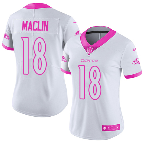 Nike Ravens #18 Jeremy Maclin White Pink Women's Stitched NFL Limited Rush Fashion Jersey Nike Ravens #18 Jeremy Maclin White Pink Women's Stitched NFL Limited Rush Fashion Jersey