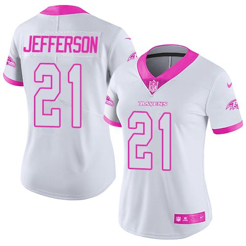 Nike Ravens #21 Tony Jefferson White Pink Women's Stitched NFL Limited Rush Fashion Jersey Nike Ravens #21 Tony Jefferson White Pink Women's Stitched NFL Limited Rush Fashion Jersey
