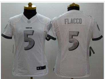 Women's NEW Ravens #5 Joe Flacco White NFL Limited Platinum Jersey Women's NEW Ravens #5 Joe Flacco White NFL Limited Platinum Jersey