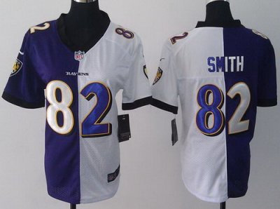 Womens NEW Baltimore Ravens 82 Torrey Smith Purple White Split NFL Jerseys Womens NEW Baltimore Ravens 82 Torrey Smith Purple White Split NFL Jerseys