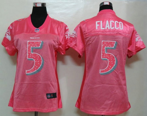 NEW Womens Baltimore Ravens 5 Flacco Pink Jerseys