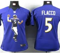 Nike Women Baltimore Ravens #5 Flacco Purple Portrait Fashion Game Jerseys