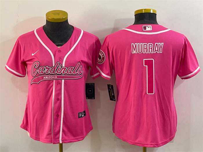 Women's Arizona Cardinals #1 Kyler Murray Pink With Patch Cool Base Stitched Baseball Jersey(Run Small) Women's Arizona Cardinals #1 Kyler Murray Pink With Patch Cool Base Stitched Baseball Jersey(Run Small)