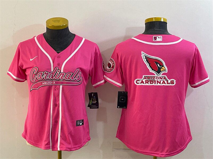 Women's Arizona Cardinals Pink Team Big Logo With Patch Cool Base Stitched Baseball Jersey(Run Small) Women's Arizona Cardinals Pink Team Big Logo With Patch Cool Base Stitched Baseball Jersey(Run Small)