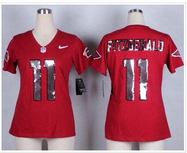 Women's NEW Cardinals #11 Larry Fitzgerald Red Team Color NFL Elite Handwork Sequin Lettering Jersey