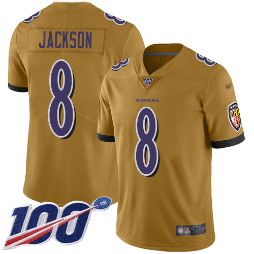 Ravens #8 Lamar Jackson Gold Youth Stitched Football Limited Inverted Legend 100th Season Jersey Ravens #8 Lamar Jackson Gold Youth Stitched Football Limited Inverted Legend 100th Season Jersey