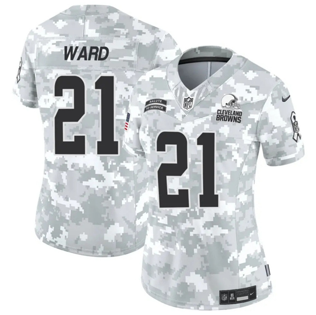 Women's Cleveland Browns #21 Denzel Ward 2024 F.U.S.E Arctic Camo Salute To Service Limited Stitched Jersey(Run Small) Women's Cleveland Browns #21 Denzel Ward 2024 F.U.S.E Arctic Camo Salute To Service Limited Stitched Jersey(Run Small)
