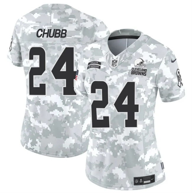 Women's Cleveland Browns #24 Nick Chubb 2024 F.U.S.E Arctic Camo Salute To Service Limited Stitched Jersey(Run Small) Women's Cleveland Browns #24 Nick Chubb 2024 F.U.S.E Arctic Camo Salute To Service Limited Stitched Jersey(Run Small)