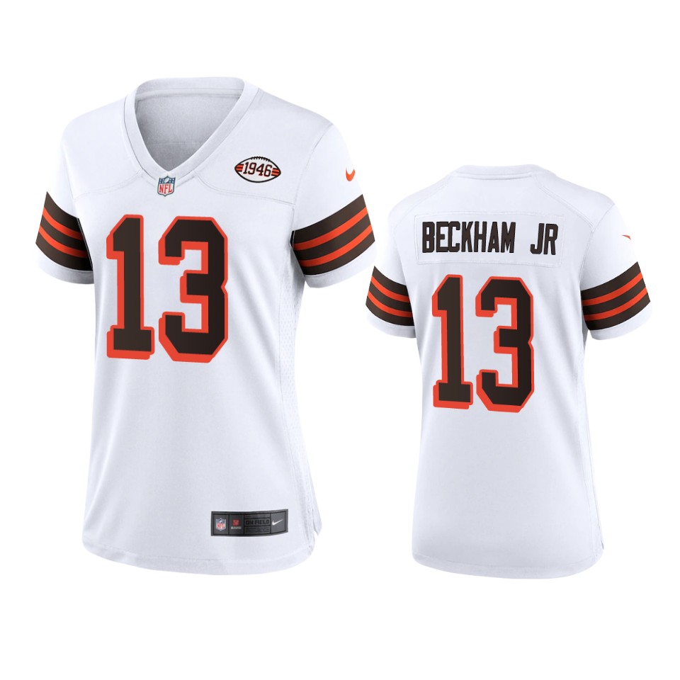 Women Browns #13 Odell Beckham Jr. Nike 1946 Collection Alternate Game Limited NFL Jersey - White Women Browns #13 Odell Beckham Jr. Nike 1946 Collection Alternate Game Limited NFL Jersey - White