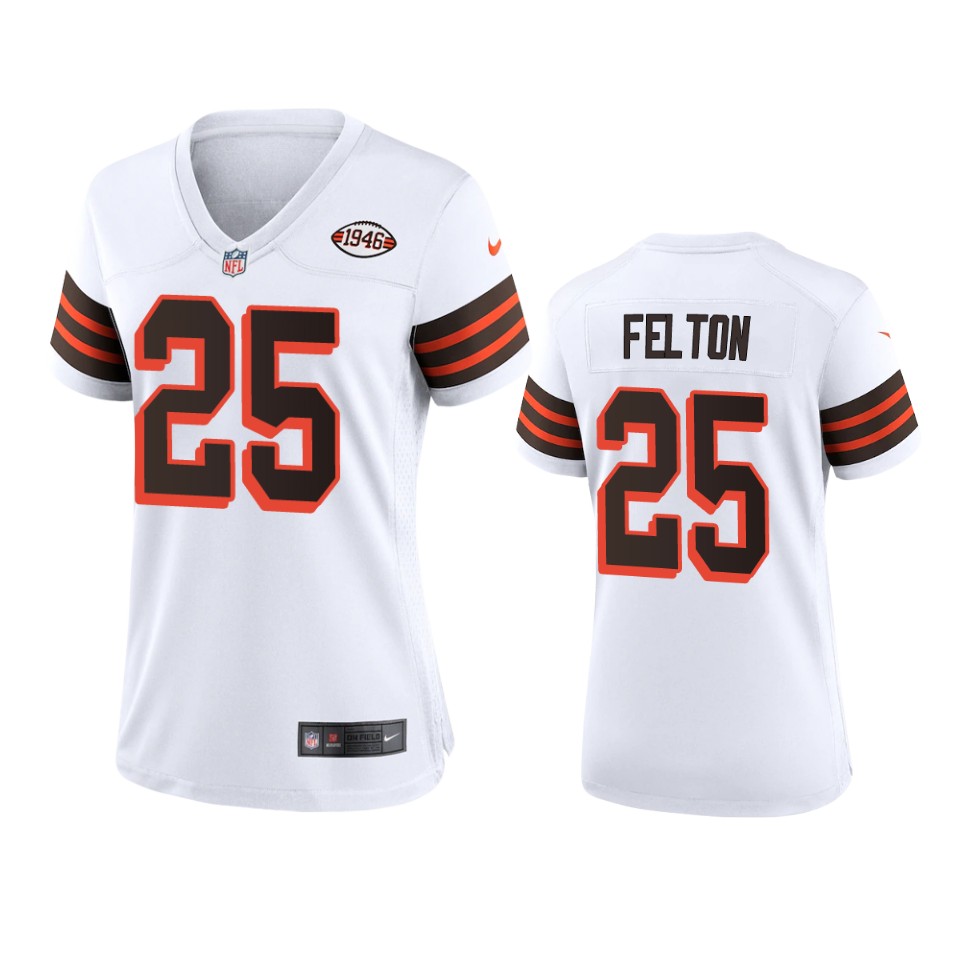 Women Browns #25 Demetric Felton Nike 1946 Collection Alternate Game Limited NFL Jersey - White Women Browns #25 Demetric Felton Nike 1946 Collection Alternate Game Limited NFL Jersey - White