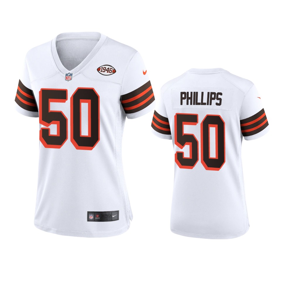 Women Browns #50 Jacob Phillips Nike 1946 Collection Alternate Game Limited NFL Jersey - White Women Browns #50 Jacob Phillips Nike 1946 Collection Alternate Game Limited NFL Jersey - White