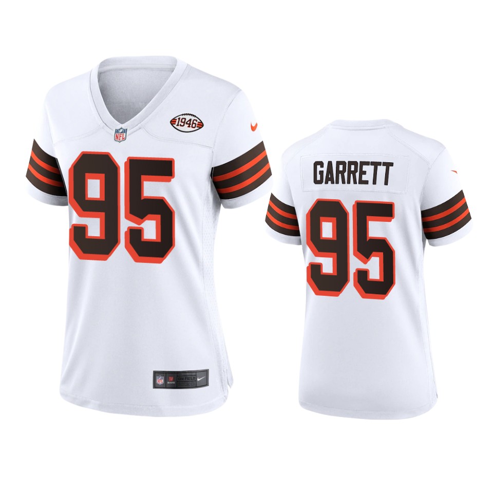 Women Browns #95 Myles Garrett Nike 1946 Collection Alternate Game Limited NFL Jersey - White Women Browns #95 Myles Garrett Nike 1946 Collection Alternate Game Limited NFL Jersey - White