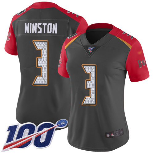 Buccaneers #3 Jameis Winston Gray Women's Stitched Football Limited Inverted Legend 100th Season Jersey Buccaneers #3 Jameis Winston Gray Women's Stitched Football Limited Inverted Legend 100th Season Jersey