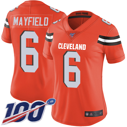 Browns #6 Baker Mayfield Orange Alternate Women's Stitched Football 100th Season Vapor Limited Jersey Browns #6 Baker Mayfield Orange Alternate Women's Stitched Football 100th Season Vapor Limited Jersey
