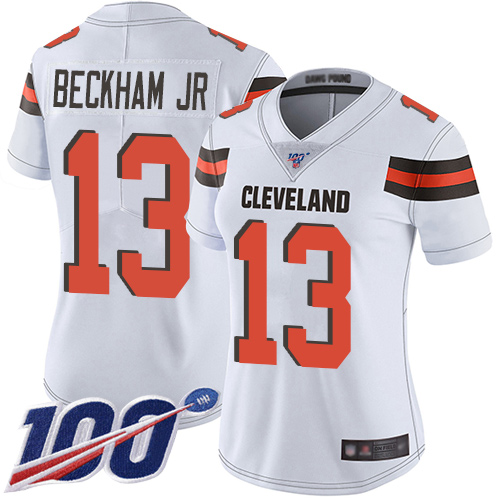 Browns #13 Odell Beckham Jr White Women's Stitched Football 100th Season Vapor Limited Jersey Browns #13 Odell Beckham Jr White Women's Stitched Football 100th Season Vapor Limited Jersey
